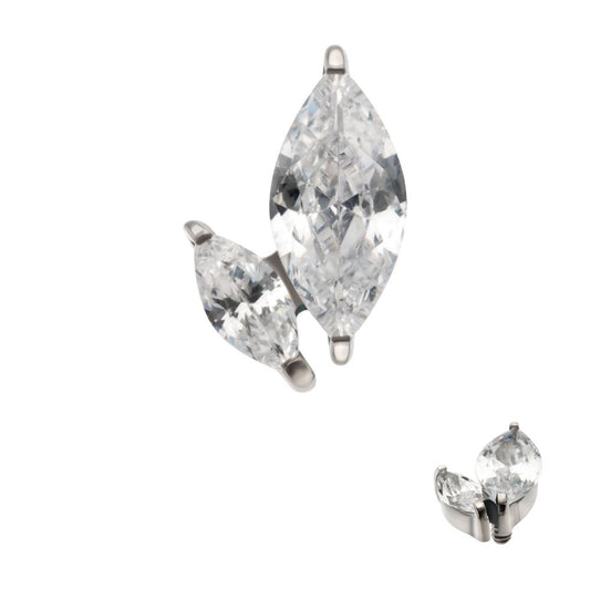 Titanium Internally Threaded Prong Set Marquise CZ 2-Cluster Top