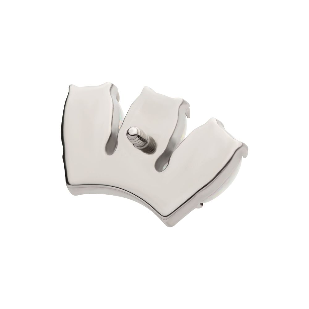 Titanium Internally Threaded 4-Prong 3 Oval White Opal with 5 Round Clear CZ Cluster Top