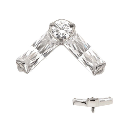 Titanium Internally Threaded Prong Set Baguette & Round CZ Chevron Shape Top