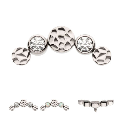 Titanium Internally Threaded Bezel Set CZ/Opal Hammered Cluster Top