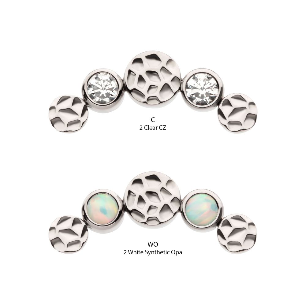 Titanium Internally Threaded Bezel Set CZ/Opal Hammered Cluster Top