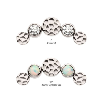 Titanium Internally Threaded Bezel Set CZ/Opal Hammered Cluster Top