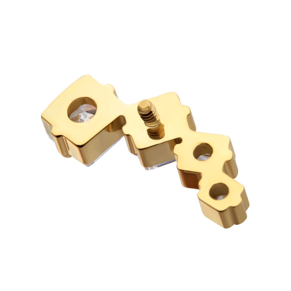 24Kt Gold PVD Titanium Internally Threaded Prong Set Princess Cut Gem Staggered 4-Cluster Top