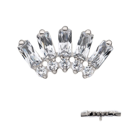 Titanium Internally Threaded Prong Set Baguette & Round Gem Fan Shape 5-Cluster Top