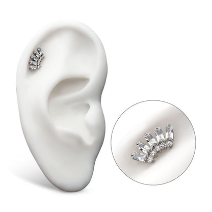 Titanium Internally Threaded Prong Set Baguette & Round Gem Fan Shape 5-Cluster Top