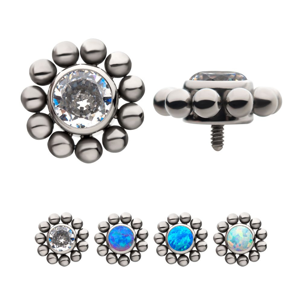 Titanium Internally Threaded with 1 Bezel Set CZ/Synthetic Opal and 11 Beads Top