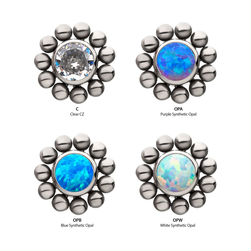 Titanium Internally Threaded with 1 Bezel Set CZ/Synthetic Opal and 11 Beads Top