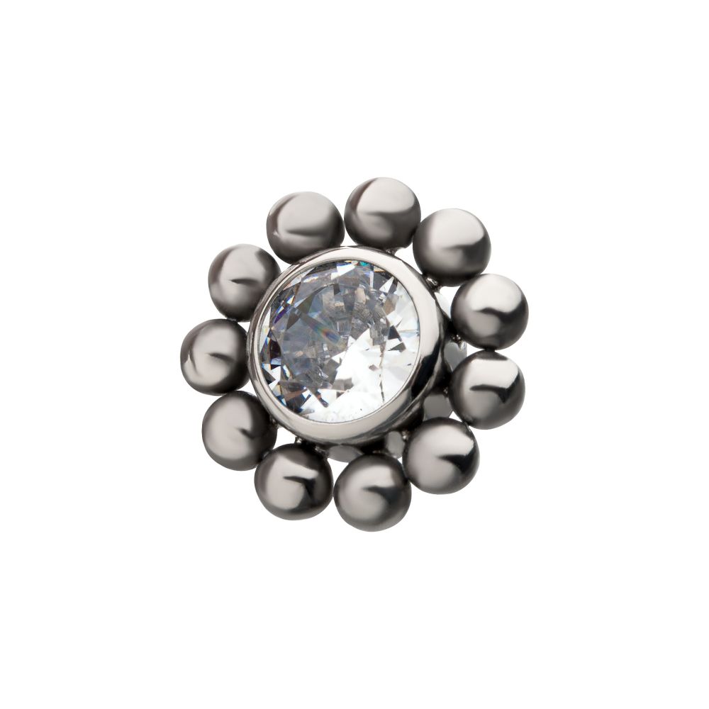 Titanium Internally Threaded with 1 Bezel Set CZ/Synthetic Opal and 11 Beads Top