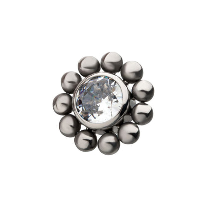 Titanium Internally Threaded with 1 Bezel Set CZ/Synthetic Opal and 11 Beads Top
