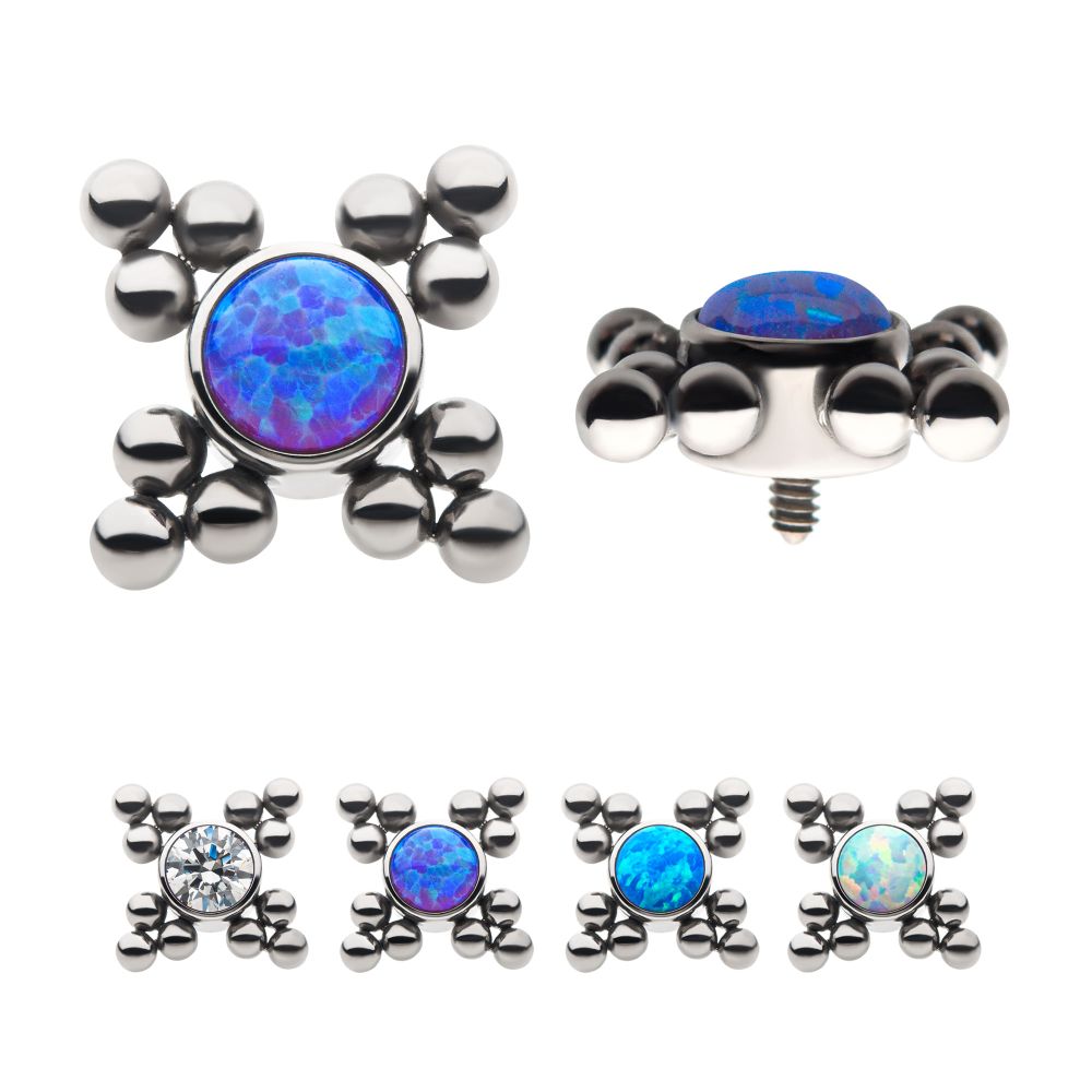 Titanium Internally Threaded 12-Bead Bezel Round Opal/CZ Cluster Top