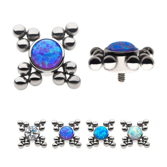 Titanium Internally Threaded 12-Bead Bezel Round Opal/CZ Cluster Top