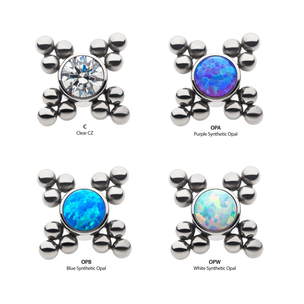 Titanium Internally Threaded 12-Bead Bezel Round Opal/CZ Cluster Top