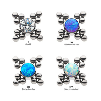 Titanium Internally Threaded 12-Bead Bezel Round Opal/CZ Cluster Top