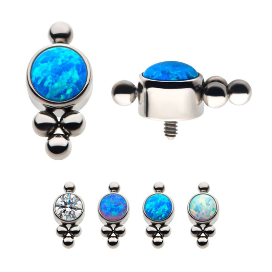 Titanium Internally Threaded with 1 Bezel Set CZ/Synthetic Opal and 4 Beads Top