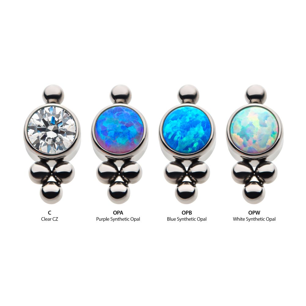 Titanium Internally Threaded with 1 Bezel Set CZ/Synthetic Opal and 4 Beads Top