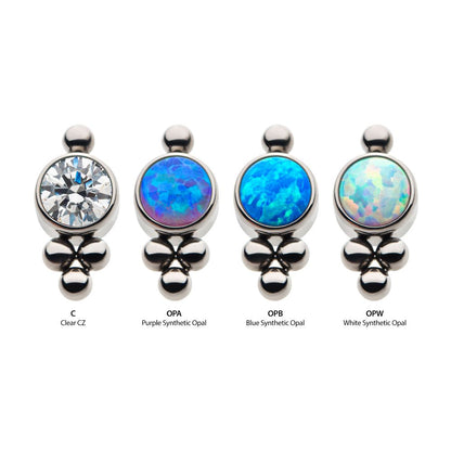 Titanium Internally Threaded with 1 Bezel Set CZ/Synthetic Opal and 4 Beads Top