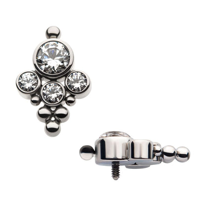 Titanium Internally Threaded 4-Bezel Set Swarovski Zirconia & Beads Cluster Top
