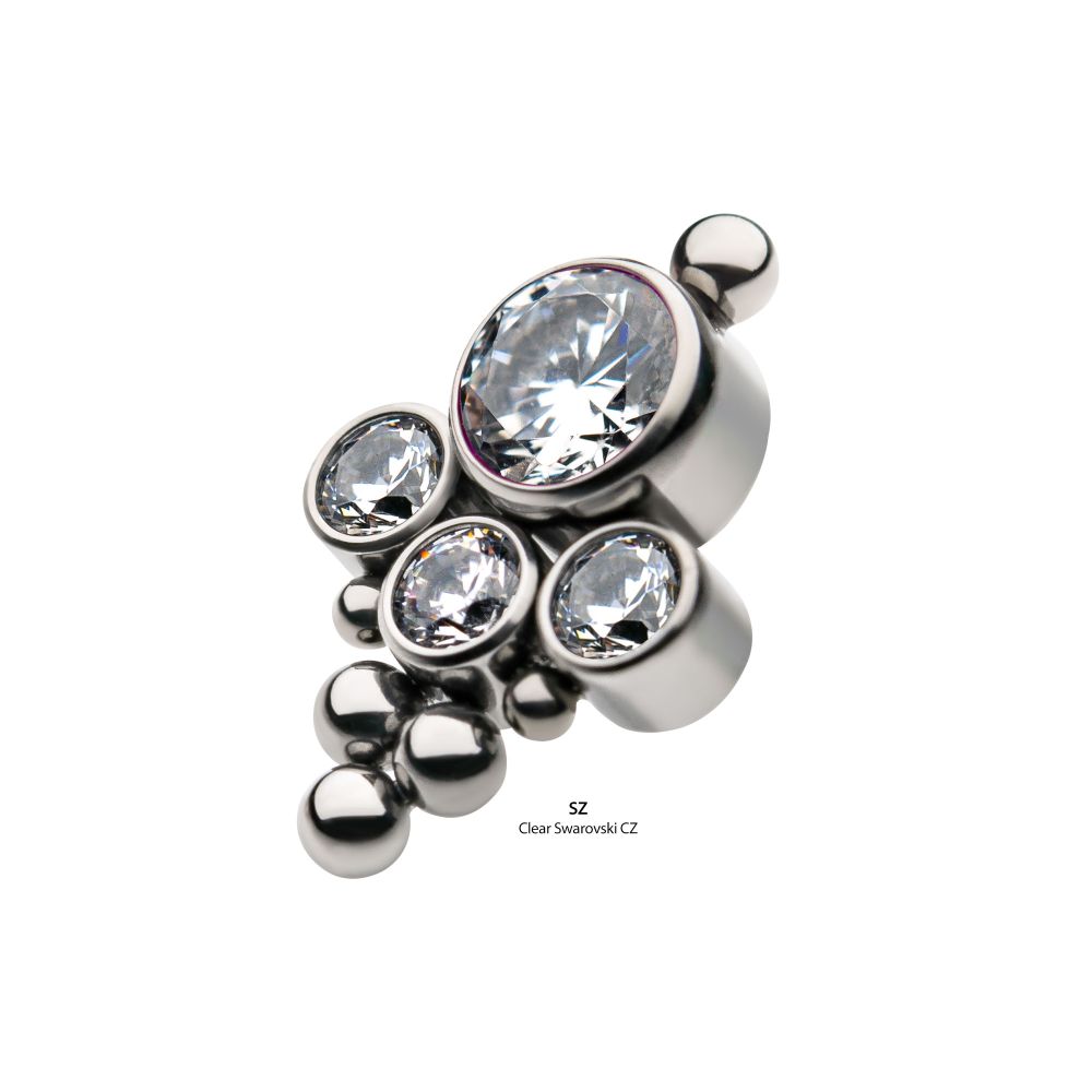 Titanium Internally Threaded 4-Bezel Set Swarovski Zirconia & Beads Cluster Top