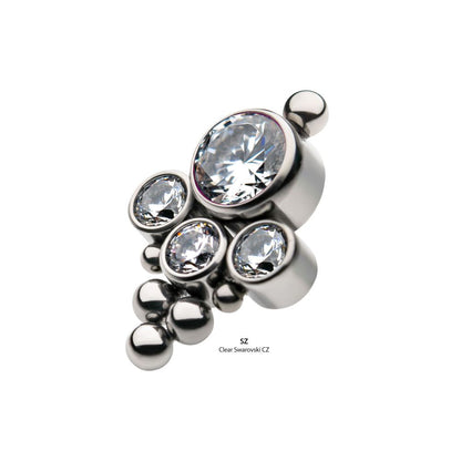 Titanium Internally Threaded 4-Bezel Set Swarovski Zirconia & Beads Cluster Top