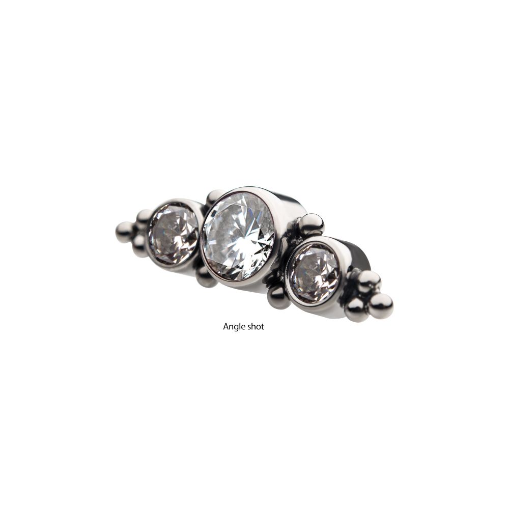 Titanium Internally Threaded 3-Bezel Set Synthetic Opal/AAA Gem/Swarovski Zirconia & Beads Cluster Top