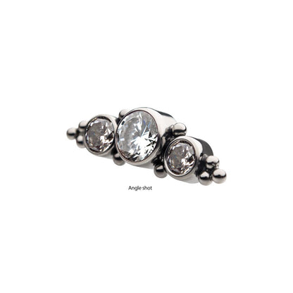 Titanium Internally Threaded 3-Bezel Set Synthetic Opal/AAA Gem/Swarovski Zirconia & Beads Cluster Top