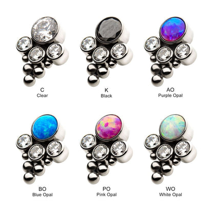 16G Titanium Internally Threaded with 4 Bezel Set Synthetic Opal/Swarovski Zirconia/AAA CZ and Beads Top