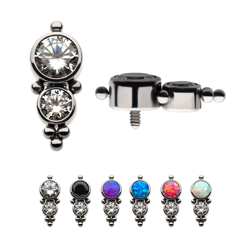 Titanium Internally Threaded 2-Bezel Set Synthetic Opal/AAA Gem/Swarovski Zirconia & Beads Cluster Top