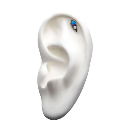 Titanium Internally Threaded 2-Bezel Set Synthetic Opal/AAA Gem/Swarovski Zirconia & Beads Cluster Top