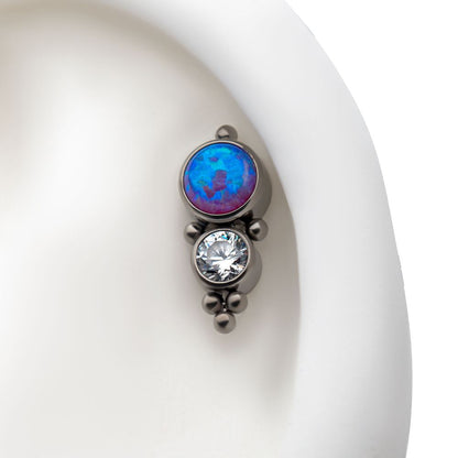 Titanium Internally Threaded 2-Bezel Set Synthetic Opal/AAA Gem/Swarovski Zirconia & Beads Cluster Top