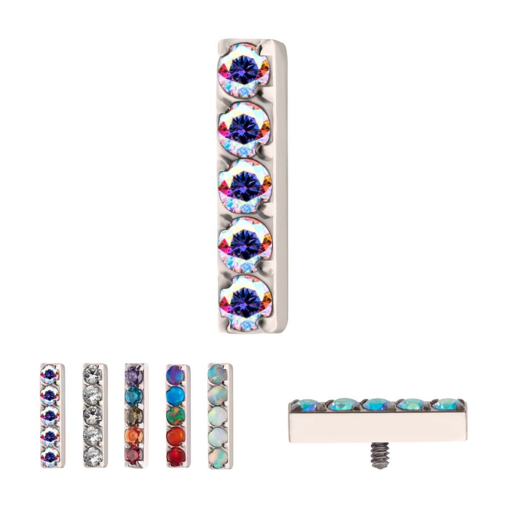 Titanium Internally Threaded Prong Set Crystal/CZ/Opal 5-Cluster Bar Top