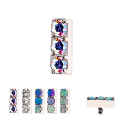 Titanium Internally Threaded Prong Set Crystal/CZ/Opal 3-Cluster Bar Top