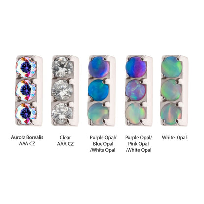 Titanium Internally Threaded Prong Set Crystal/CZ/Opal 3-Cluster Bar Top