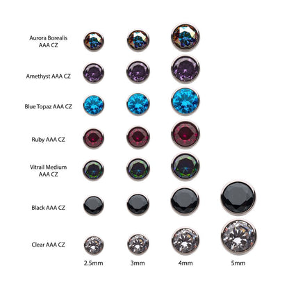 14g Titanium Internally Threaded with Bezel Set AAA CZ Top