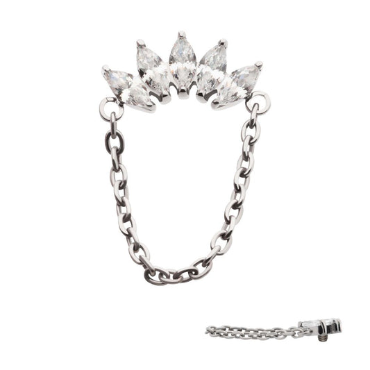 Titanium Internally Threaded 5-Cluster Marquise AAA CZ Top with Dangle Chain