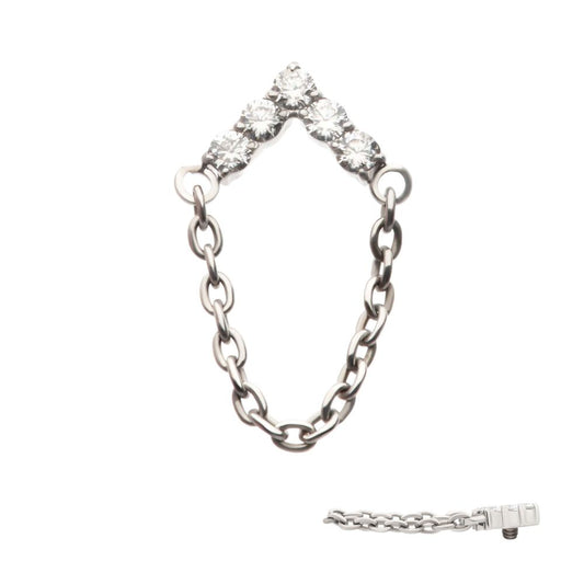 Titanium Internally Threaded 5-Cluster Round AAA CZ Chevron Shape Top with Dangle Chain