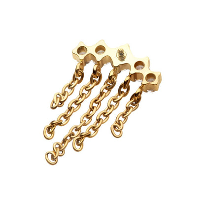 24Kt-Gold PVD Titanium Internally Threaded 5-Cluster Round AAA CZ Top with 5 Dangle Chains