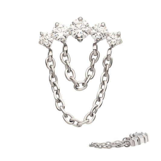 Titanium Internally Threaded 5-Cluster Round AAA CZ Top with 2 Tier Dangle Chain