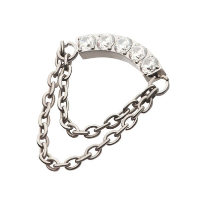 Titanium Internally Threaded 5-Cluster Round AAA CZ Curved Bar Top with 2 Tier Dangle Chain