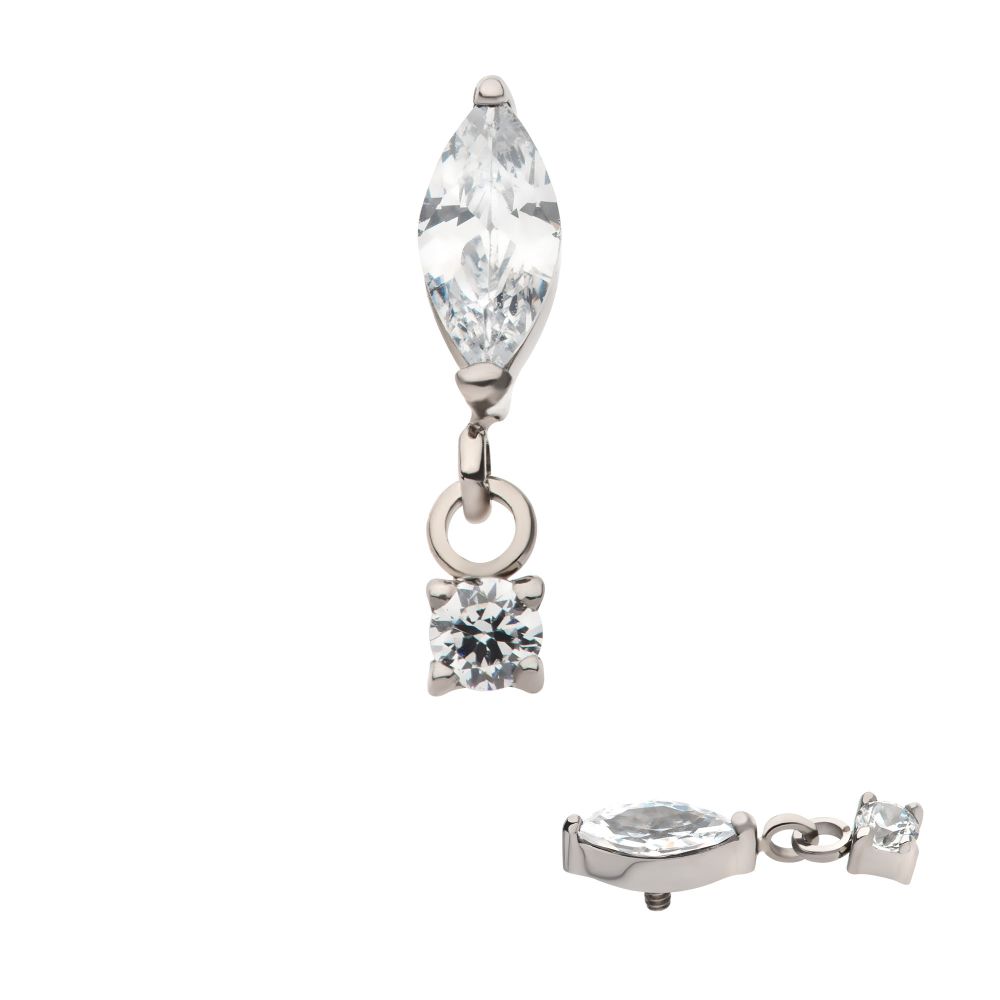 Titanium Internally Threaded Marquise CZ with Dangle Round CZ Top