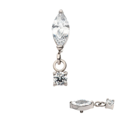 Titanium Internally Threaded Marquise CZ with Dangle Round CZ Top