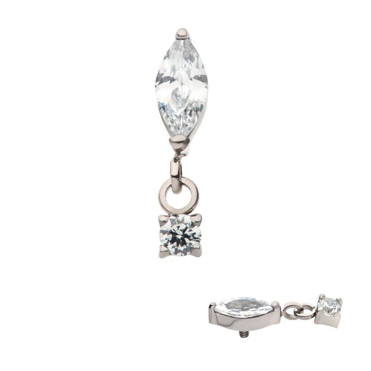 Titanium Internally Threaded Marquise CZ with Dangle Round CZ Top
