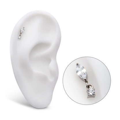 Titanium Internally Threaded Marquise CZ with Dangle Round CZ Top