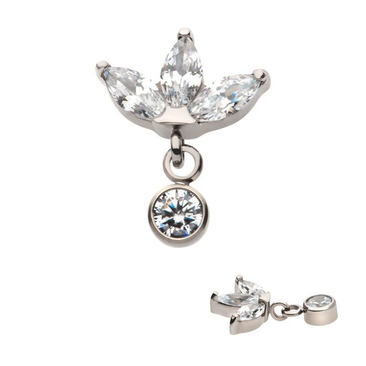 Titanium Internally Threaded 3-Cluster Pronged Marquise CZ with Floating Round CZ Top
