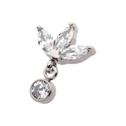 Titanium Internally Threaded 3-Cluster Pronged Marquise CZ with Floating Round CZ Top
