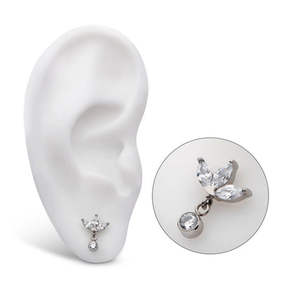 Titanium Internally Threaded 3-Cluster Pronged Marquise CZ with Floating Round CZ Top