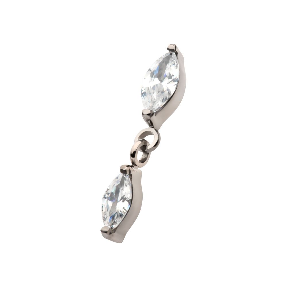 Titanium Internally Threaded Prong Set Marquise Double CZ Dangle Top