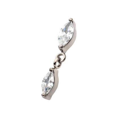 Titanium Internally Threaded Prong Set Marquise Double CZ Dangle Top