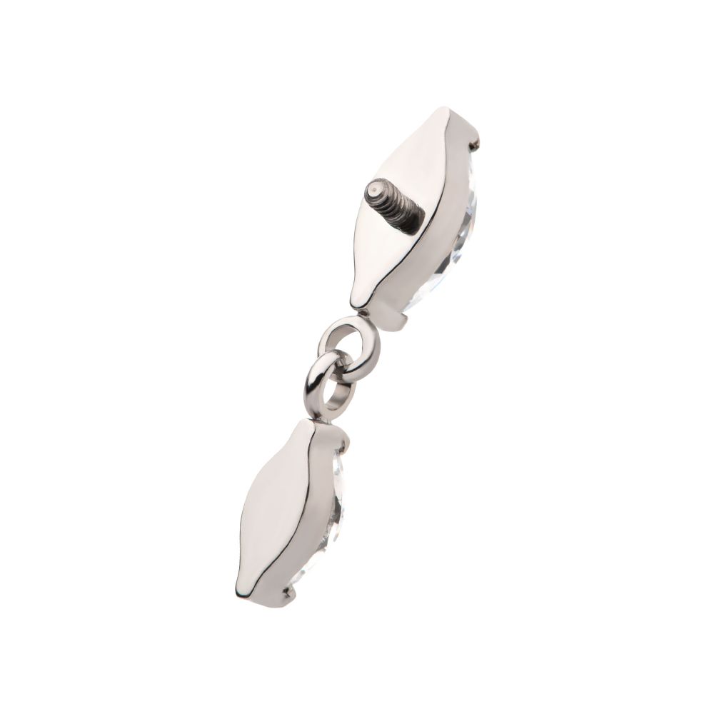 Titanium Internally Threaded Prong Set Marquise Double CZ Dangle Top