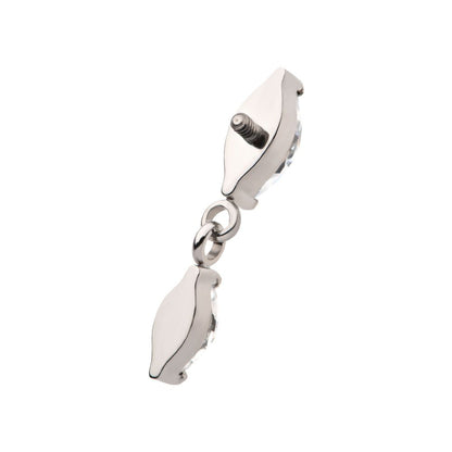 Titanium Internally Threaded Prong Set Marquise Double CZ Dangle Top