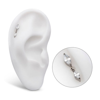 Titanium Internally Threaded Prong Set Marquise Double CZ Dangle Top